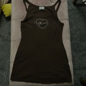 Brown tank top it’s says Reno in rhinestones its brand is crash
